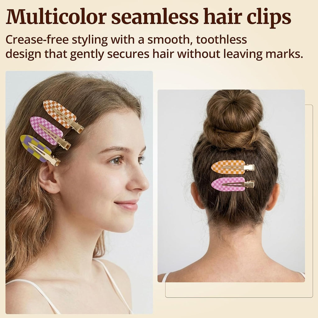 10 Pcs No Crease Hair Clips for Styling, Creaseless Alligator Clips for Women, Checkerboard Makeup Hair Clips, No Bend Bangs Clips