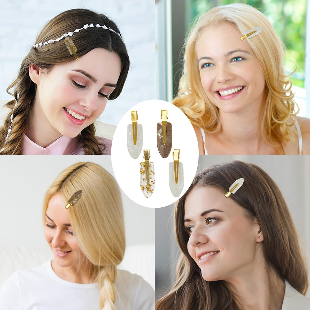 8 PCS No Bend No Crease Hair Clips- Creaseless Flat Hair Clips for Women with Golden Handle -Makeup Seamless Styling Hairpin, Colorful Small Makeup Clips for Bangs, Curls & Updos (Brown)