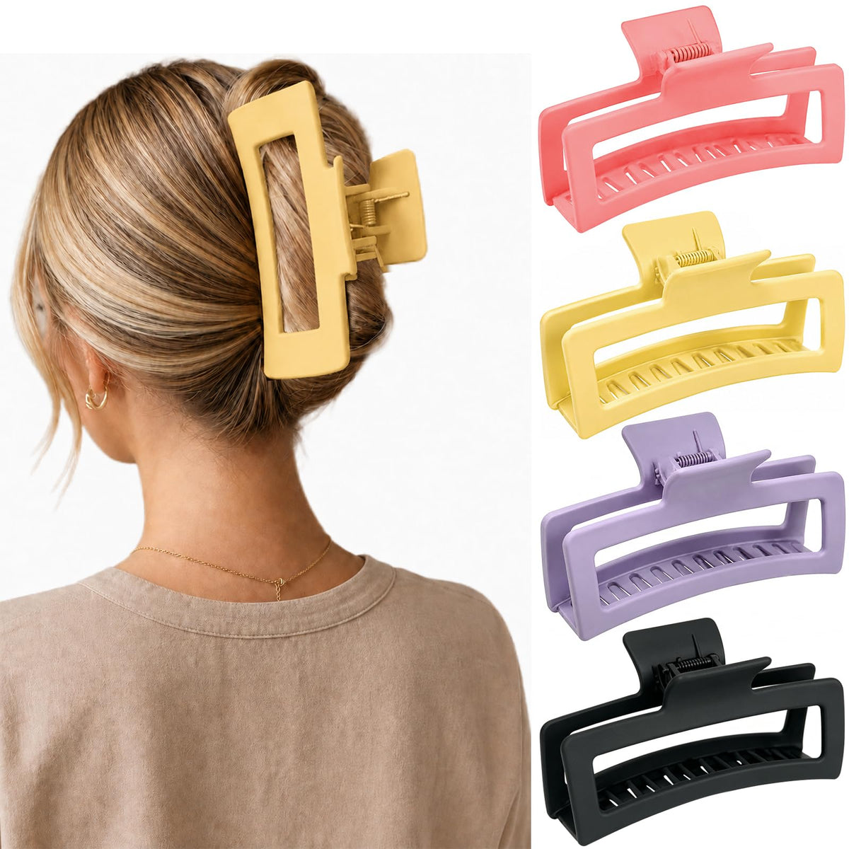 5 Inch XL Jumbo Large Claw Clips, 4-Pack Oversized Rectangle Big Hair Clips for Women, Non-Slip Dark & Light Leopard