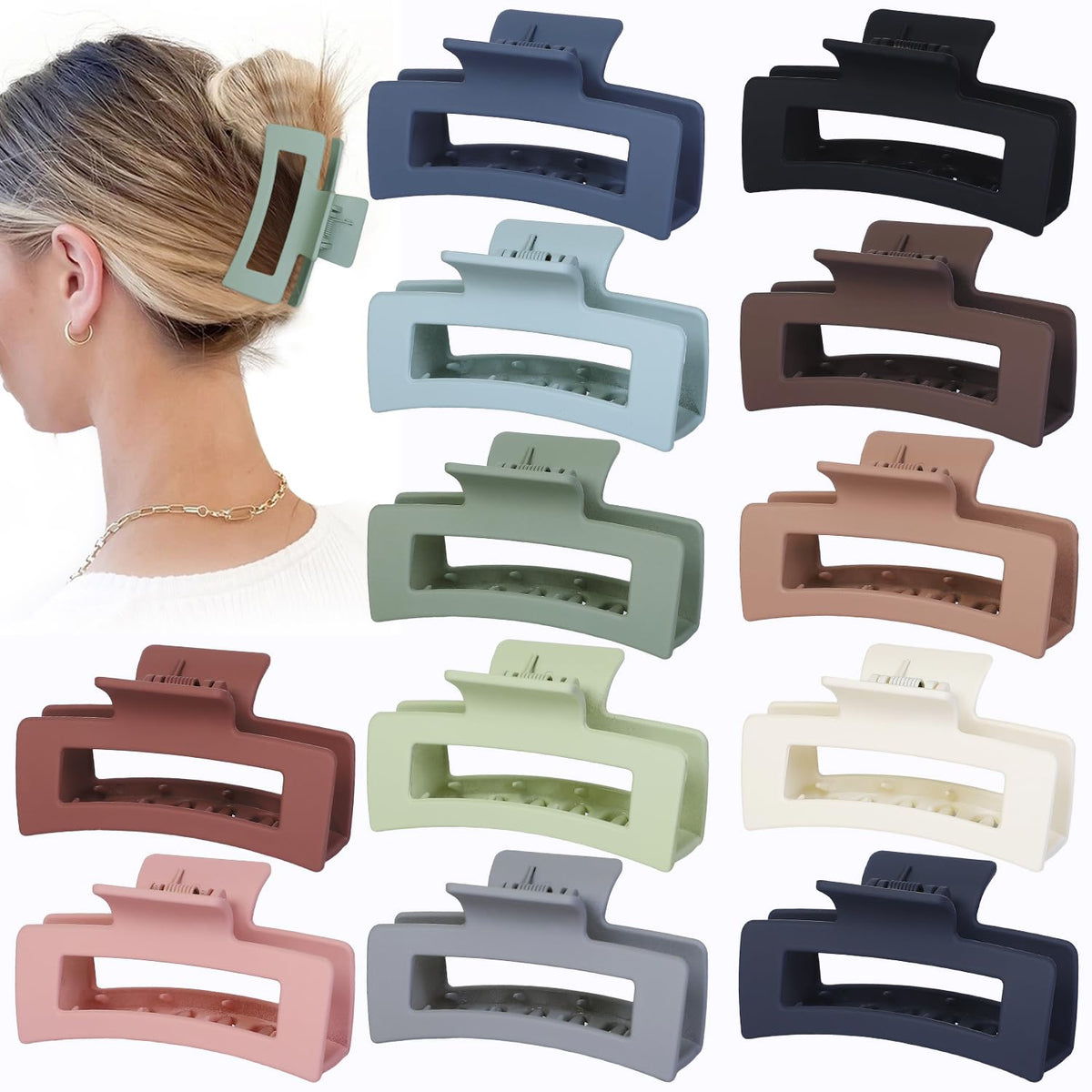 Sisiaipu 12 Pcs Medium Hair Clips, 3.5 Inch, Colorful - Hair Clips for Thick and Thin Hair, Square Claw Clips, Jaw Clips, Bulk Hair Accessories for Women and Girls
