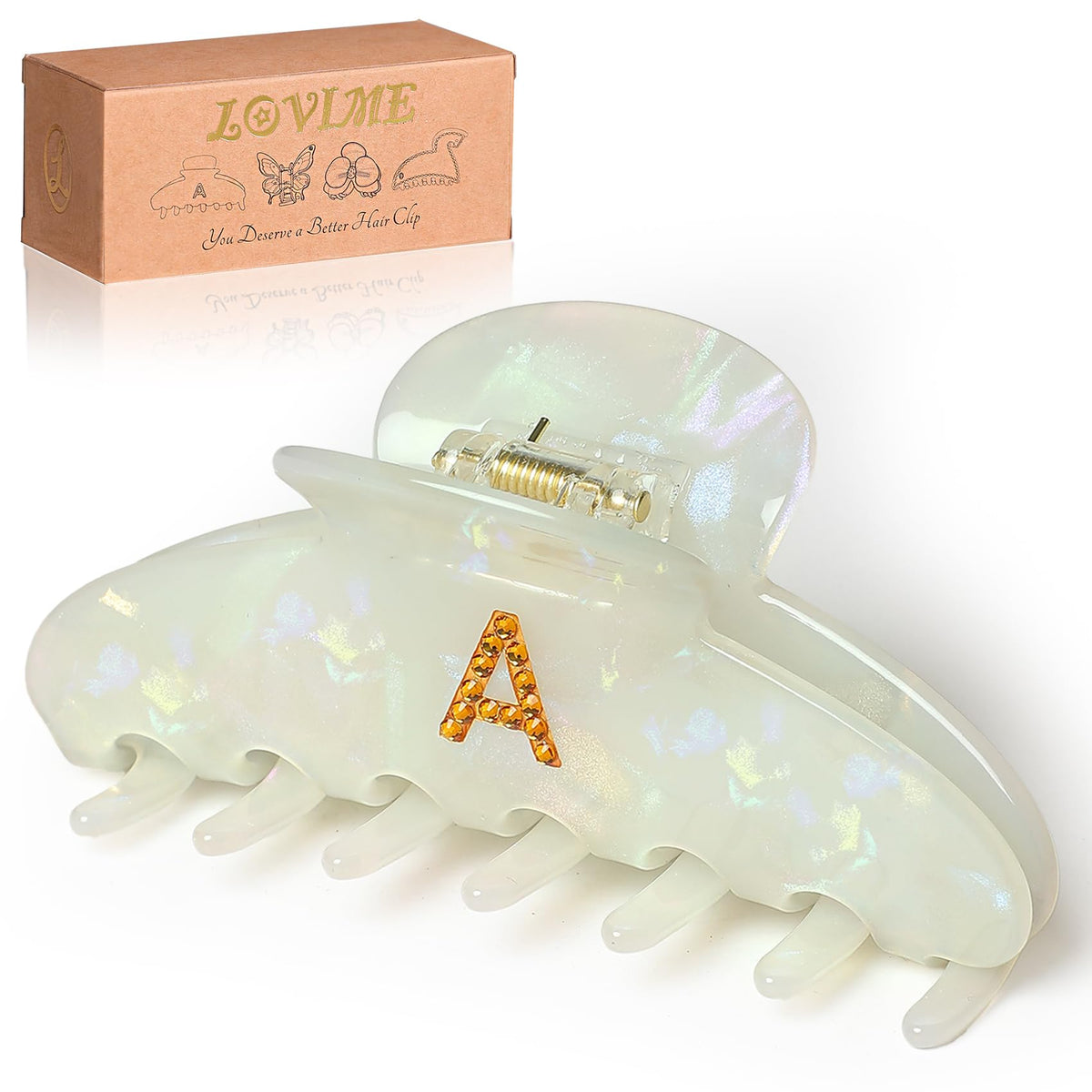 Initial A Acetate Claw Clip for Women, 4.3 Inch Strong Hold for Fine Hair