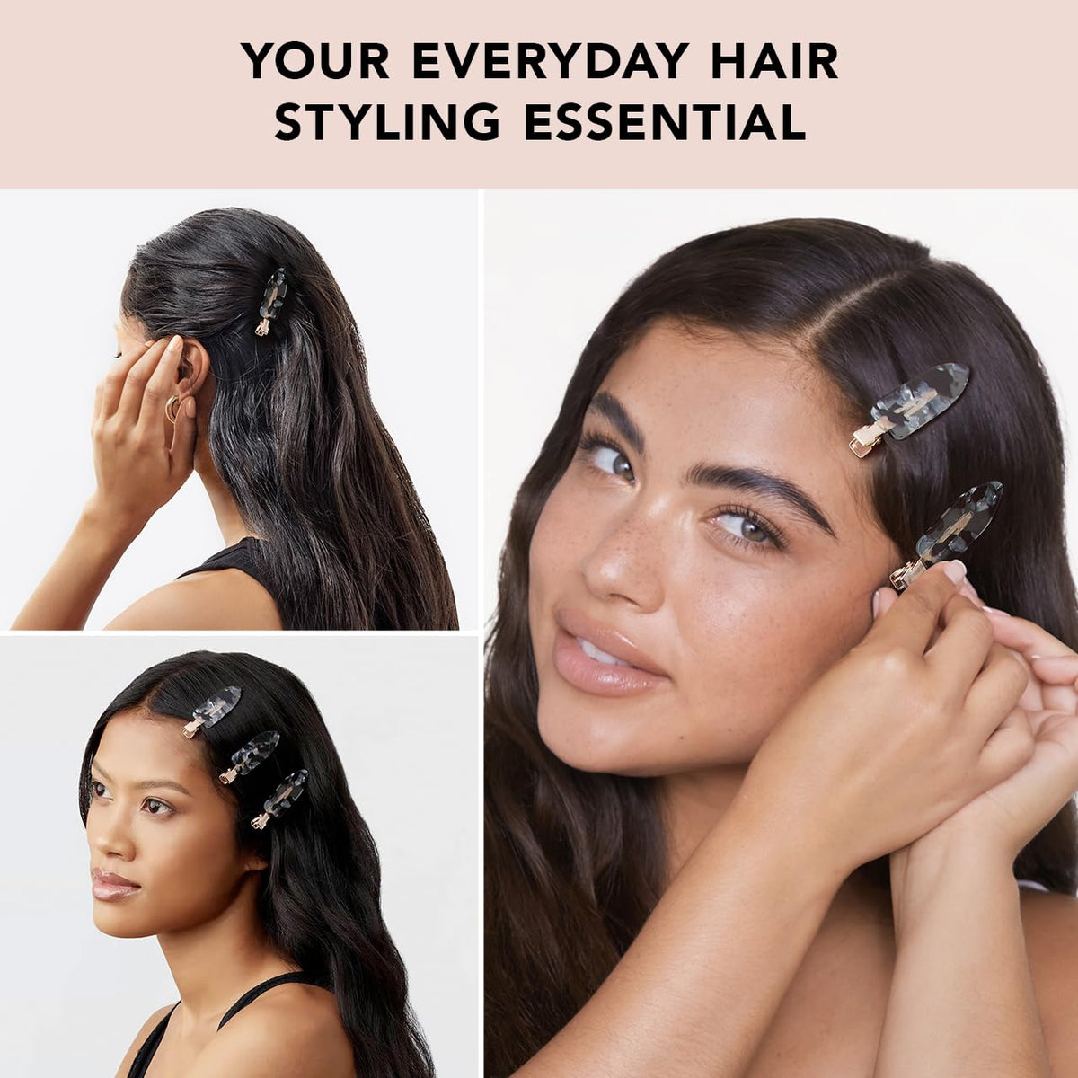 Kitsch Creaseless Hair Clips for Women - Black Terrazzo, 4pcs
