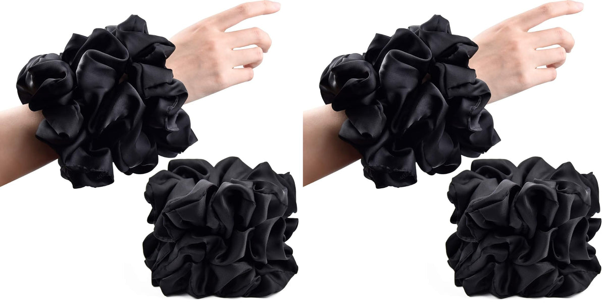 Black Big Scrunchies for Women 6.3Inches Large Scrunchie Satin Oversized Silk Thick Elastic Hair Ties Jumbo Hair Scrunchies 6 Pack (Black)