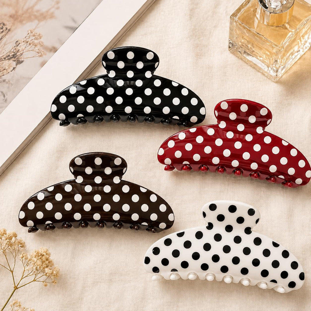 Claw Clips for Thick Hair | Polka Dot All Styles | Secure Grip, White, 1 Pack