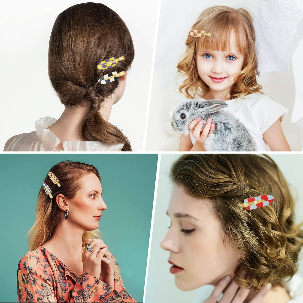 KesaPlan 9PCS No Bend Checkerboard Creaseless Hair Clips for Makeup Women