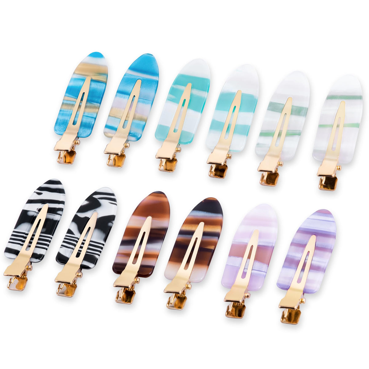 No Crease Creaseless No Bend Hair Clips For Styling Non Slip Flat Clips For Makeup Hair Accessories For Women,White Gold Color,12 PCS