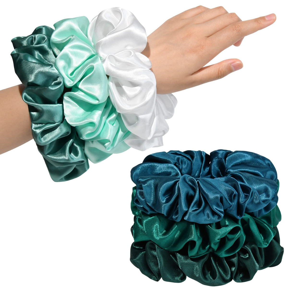 Black Big Scrunchies for Women 6.3Inches Large Scrunchie Satin Oversized Silk Thick Elastic Hair Ties Jumbo Hair Scrunchies 6 Pack (Black)
