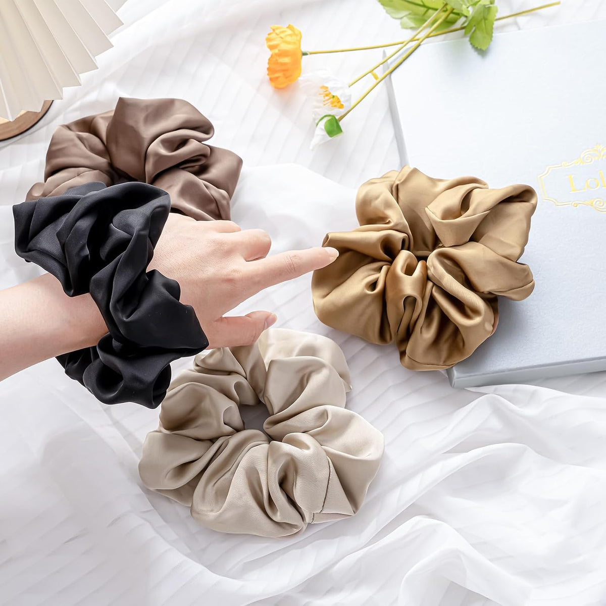 Lolalet 4Pcs Big Satin Scrunchies for Women, 5.9 Inch Large Soft Hair Ties