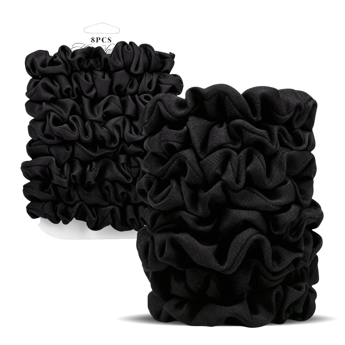 Satin Scrunchies for Women – 8PCS Black Silk Hair Ties – No Crease, Frizz-Free, Gentle Elastic Hair Bands for Thick & Thin Hair, Soft & Stylish Hair Accessories Gifts
