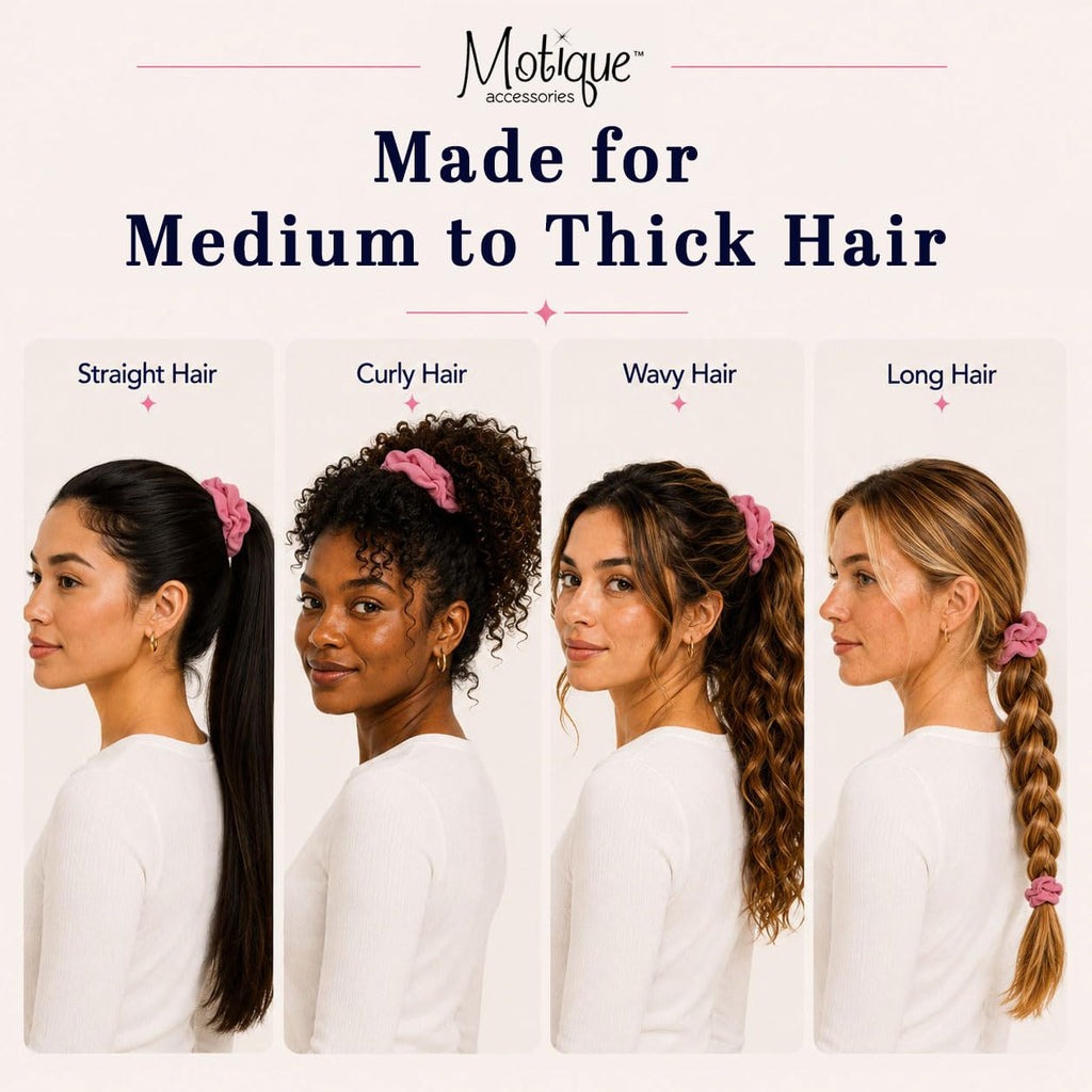 Motique Accessories Large Scrunchies for Women, Pack of 6, Black