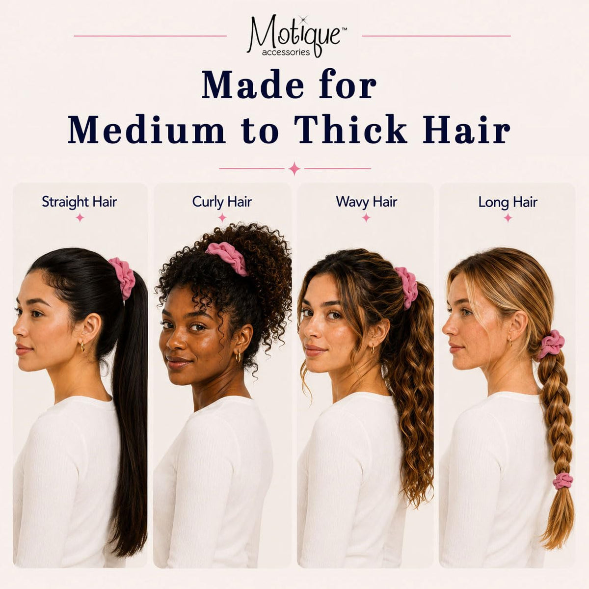Motique Accessories Large Scrunchies for Women, Pack of 6, Black