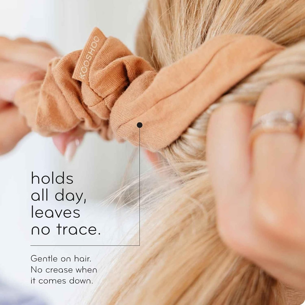 KOOSHOO Scrunchies - Organic Cotton Scrunchie Set Made from Plants - Washable, Durable, No-Damage Accessories for All Hair Types - Fair Trade, Ethically Made, Vegan - 2ct - Macchiato Brown