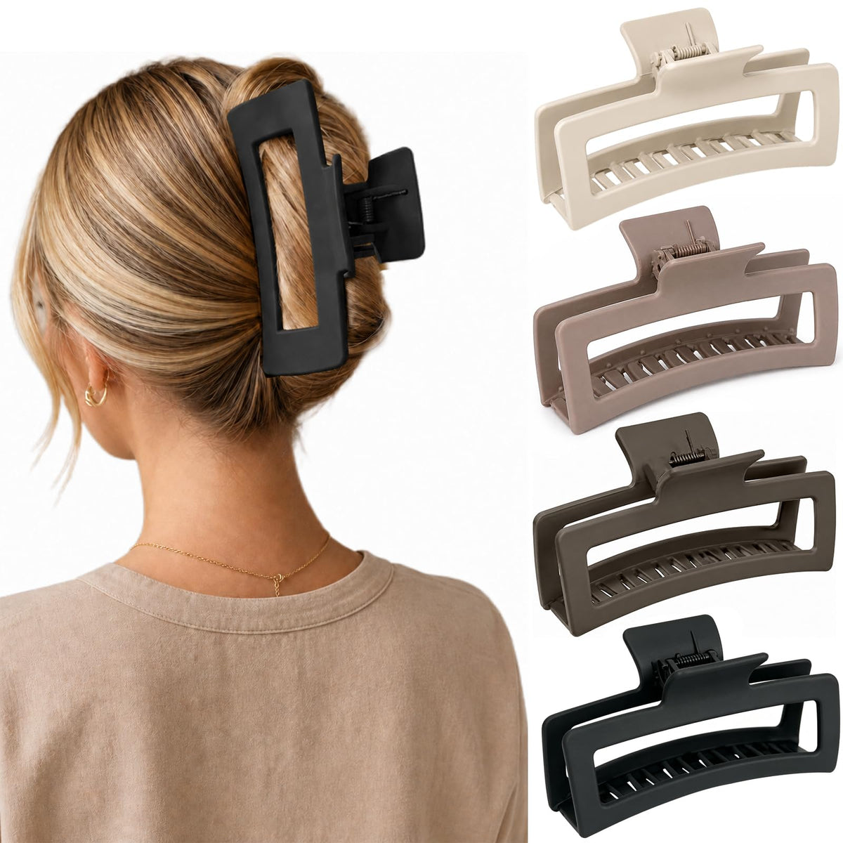 5 Inch XL Jumbo Large Claw Clips, 4-Pack Oversized Rectangle Big Hair Clips for Women, Non-Slip Dark & Light Leopard
