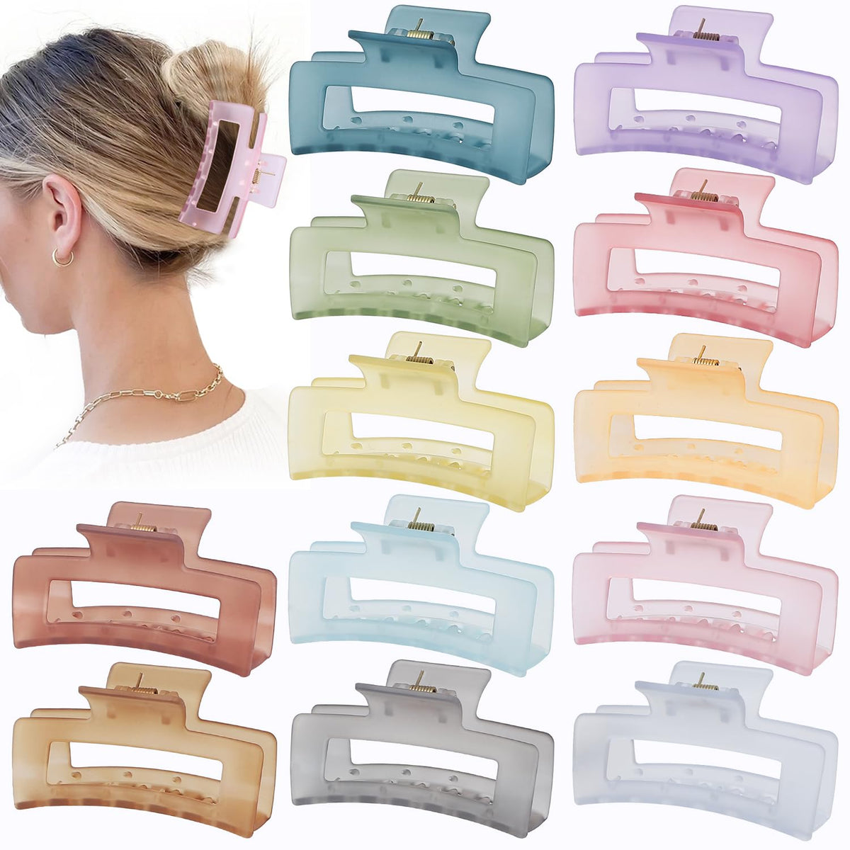 Sisiaipu 12 Pcs Medium Hair Clips, 3.5 Inch, Colorful - Hair Clips for Thick and Thin Hair, Square Claw Clips, Jaw Clips, Bulk Hair Accessories for Women and Girls