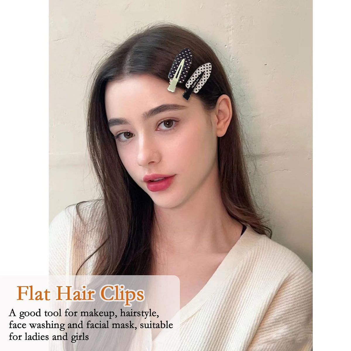 6 Pack Creaseless Hair Clips for Women - No Bend No Crease Hair Clips for Styling, Makeup, Washing Face, Bangs | Classic Polka Dot Flat No Dent Alligator Clips for Salon & Home (Black & White)