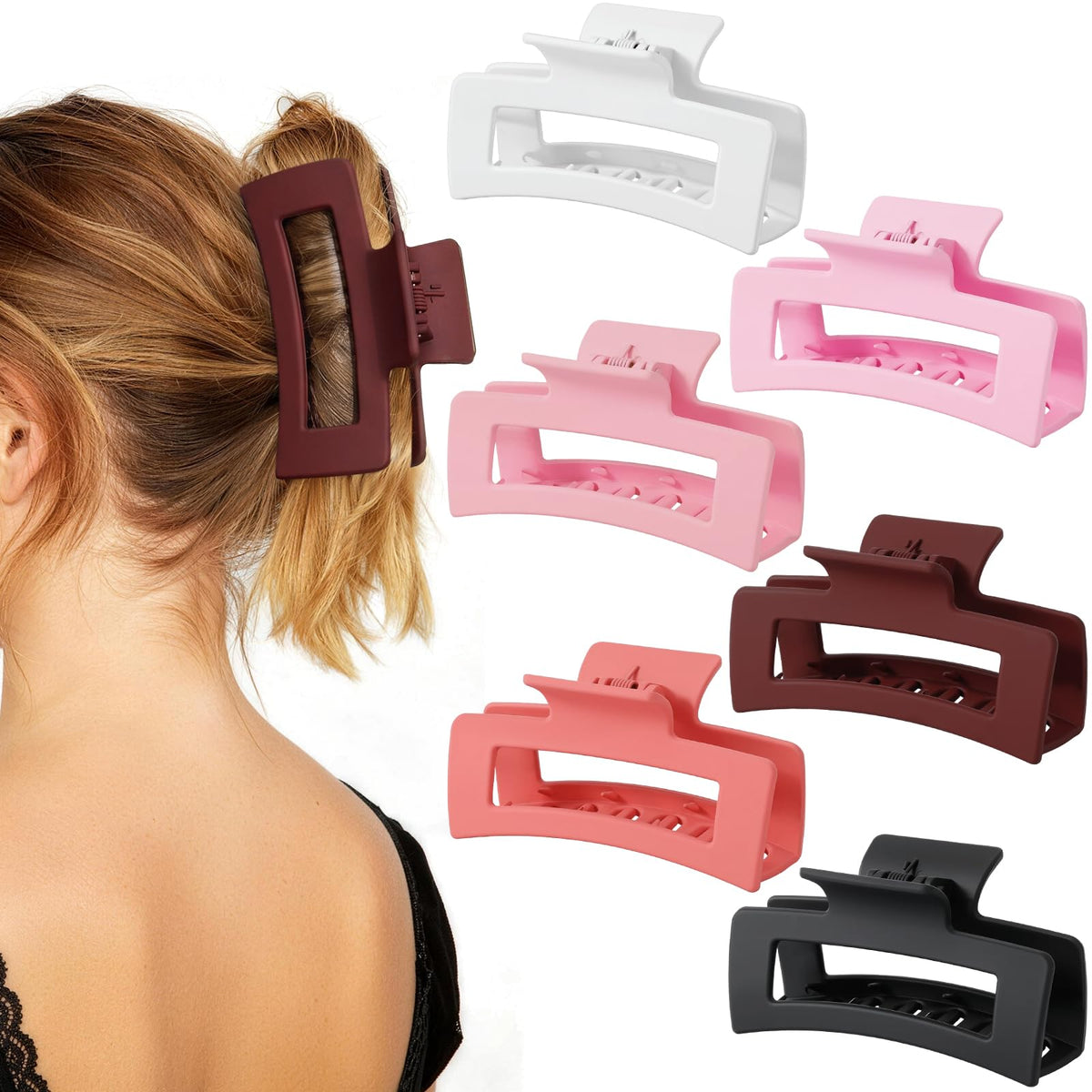 Auseibeely 6 Pack 4.1 Inch Large Claw Clips for Thick Hair, Big Tortoise Shell Claw Clip for women, Square Hair Clips for Thick/Long/Curly Hair, Strong Hold Non-slip Baseball Jaw Clip Accessories