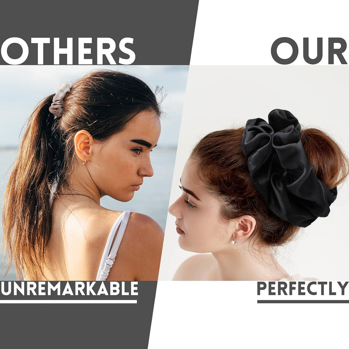 Waydress Black Big Scrunchies Oversized Elastic Silk Hair Ties 6 Pcs