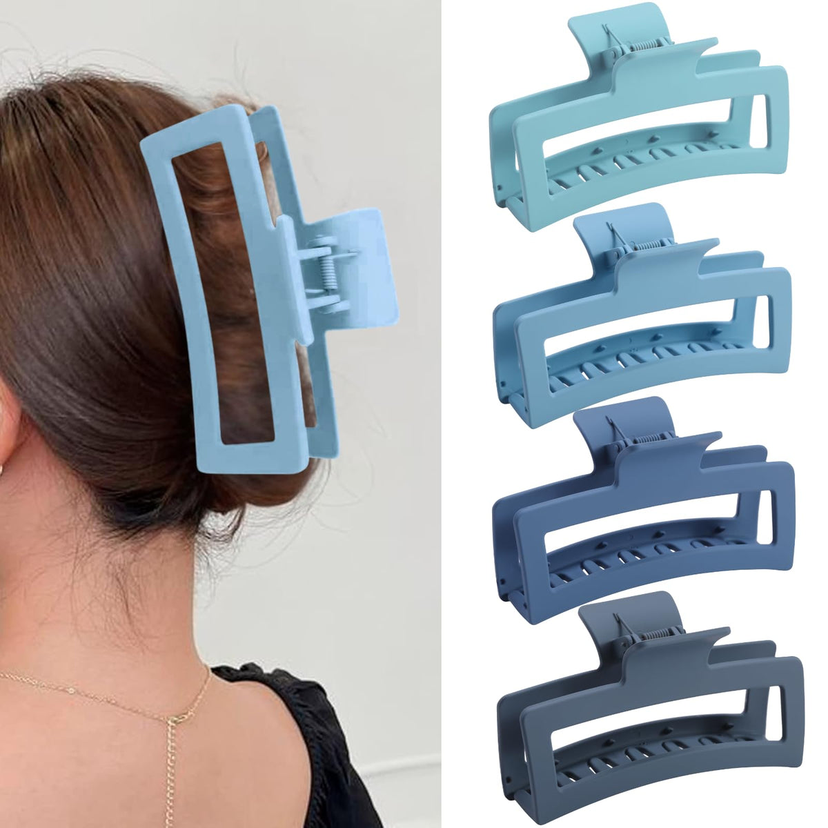 ZYTJ 5 Inche Extra Large Claw Clips for Thick Hair and Long Hair, 4 Pack Xl Jumbo Claw clips, Oversized Matte Non-slip Rectangle Hair Clips for Women, Big Strong Hold Jaw Clip,Neutral Color