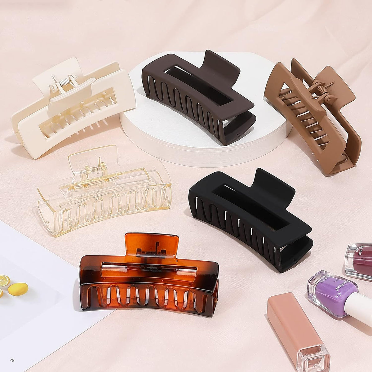 Sisiaipu 4 Inch Big Hair Claw Clips 6 Pcs Large Claw for Thick Hair Square Hair Clips for Women Rectangle Hair Clips Nonslip Acrylic Banana Jaw Clips Hair Accessories for Girls (Amber)
