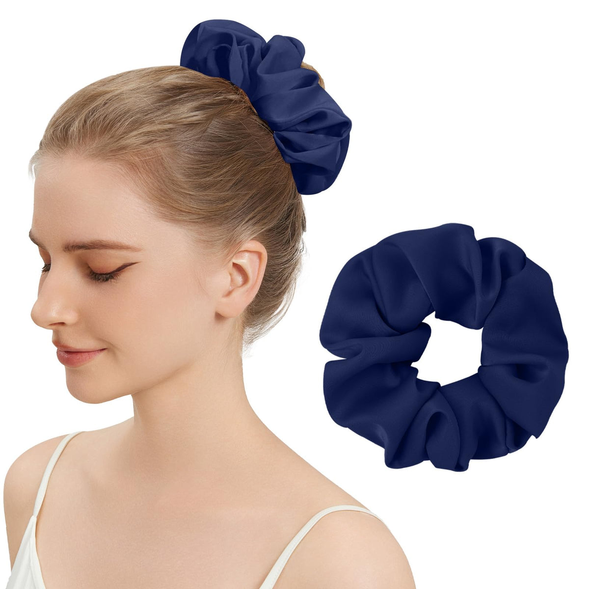 100% Mulberry Silk Scrunchies for Women, Oversized XL Hair Tie for Sleeping, Gentle No Damage Hair Accessory for All Hair Types, Soft Pure Silk Ponytail Holder
