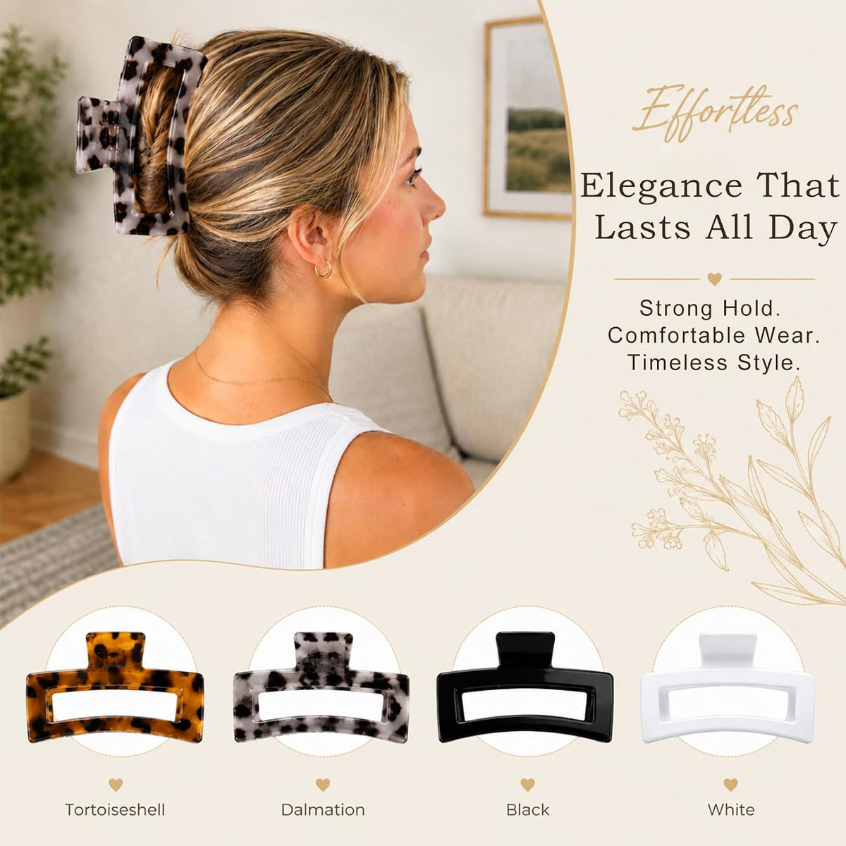5 Inch XL Jumbo Large Claw Clips, 4-Pack Oversized Rectangle Big Hair Clips for Women, Non-Slip Dark & Light Leopard