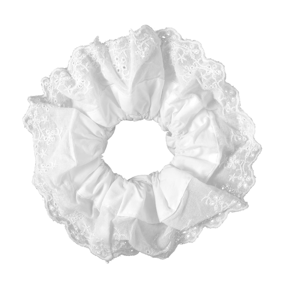 Dimeho White Scrunchies for Women Large Lace Scrunchies Elastic Hair Ties No Damage Double Layer Hair Bands (white)