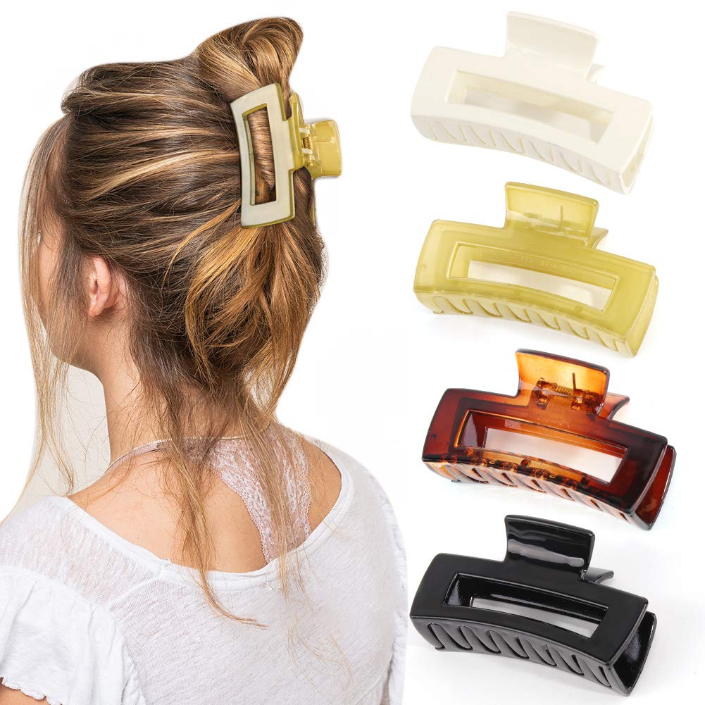 Canitor 4.1 Inche Large Hair Claw/Clips for Thick Hair, Acrylic, Banana Claw, Non-slip, Rectangular Jaw Big Gifts for Women, Girls - 4 PCS