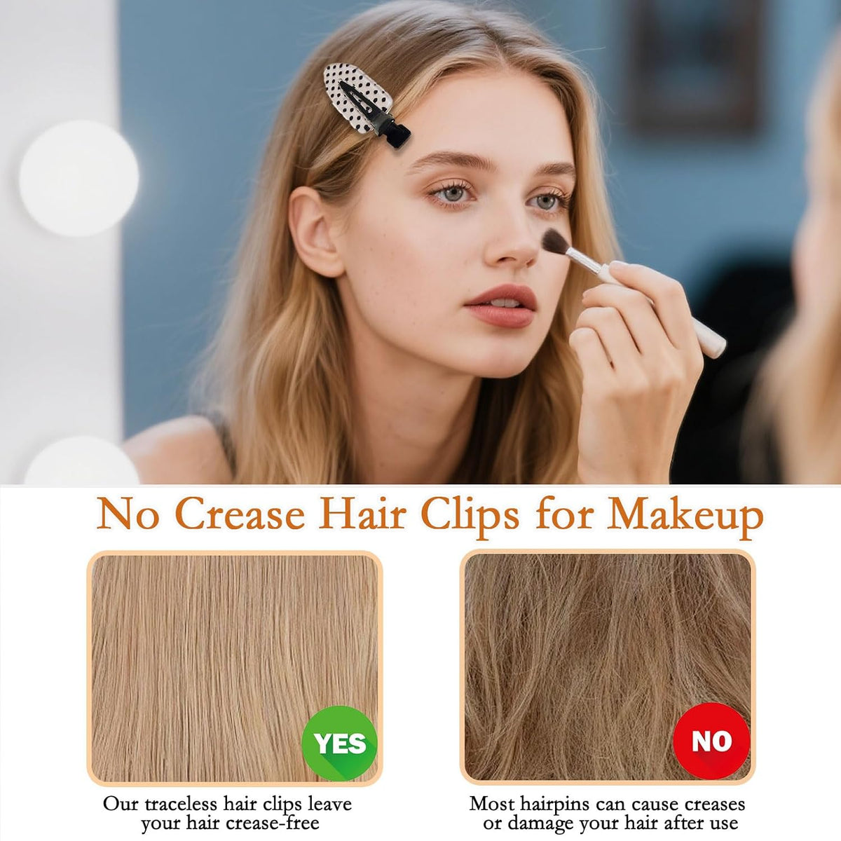 6 Pack Creaseless Hair Clips for Women - No Bend No Crease Hair Clips for Styling, Makeup, Washing Face, Bangs | Classic Polka Dot Flat No Dent Alligator Clips for Salon & Home (Black & White)