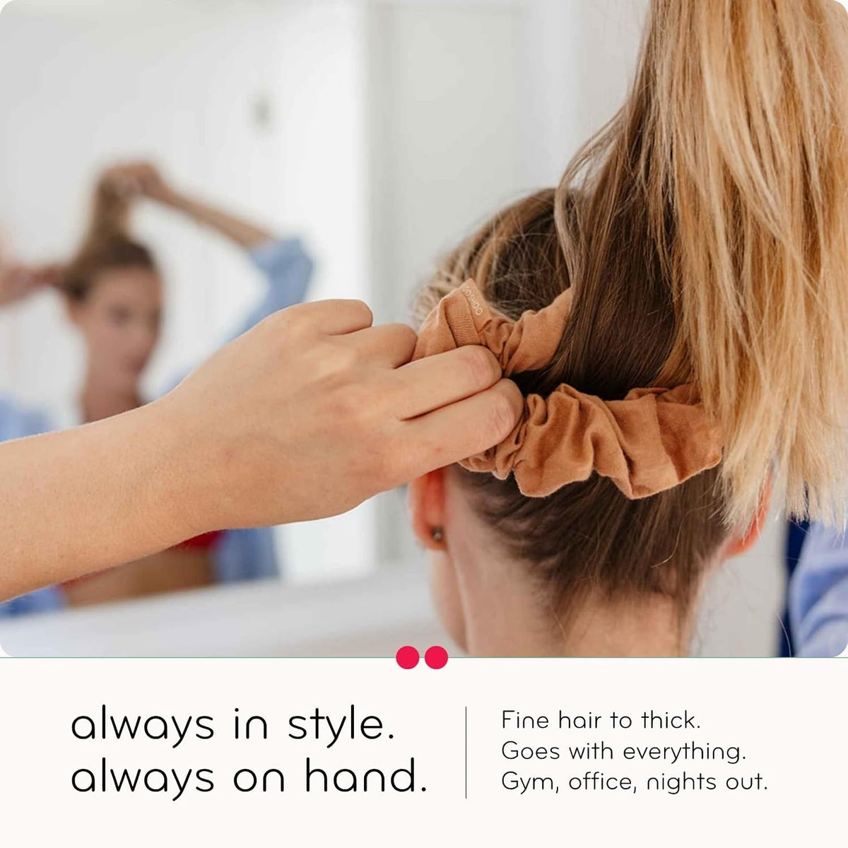 KOOSHOO Scrunchies - Organic Cotton Scrunchie Set Made from Plants - Washable, Durable, No-Damage Accessories for All Hair Types - Fair Trade, Ethically Made, Vegan - 2ct - Macchiato Brown