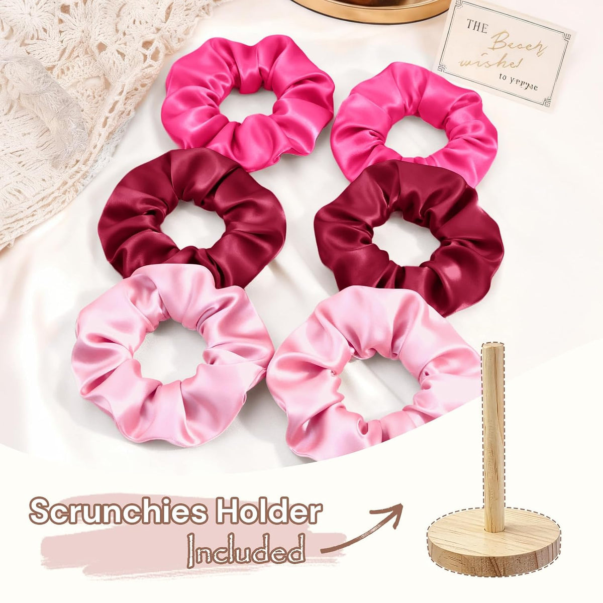 BONNET QUEEN Satin Scrunchies for Women, No Crease Silk Hair Ties & Holder, Soft Silk Hair Scrunchies for Sleeping & Everyday Use Ponytail Holders, Gentle Headwear Hair Accessories 6 Pack, Pink Tones