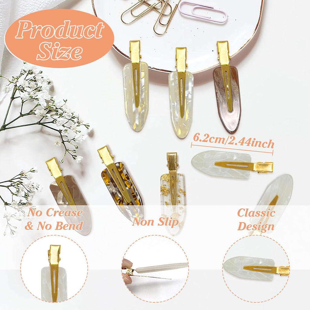 8 PCS No Bend No Crease Hair Clips- Creaseless Flat Hair Clips for Women with Golden Handle -Makeup Seamless Styling Hairpin, Colorful Small Makeup Clips for Bangs, Curls & Updos (Brown)