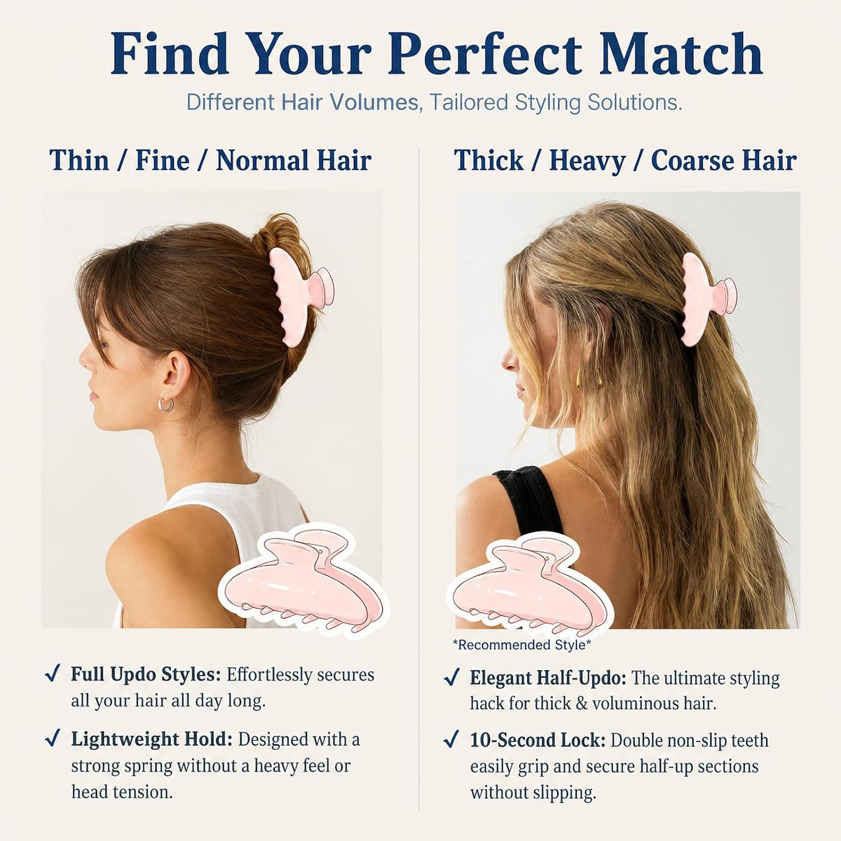 4 Pcs Claw Clips for Women Fine Thin Hair Strong Hold Acrylic Hair Clips