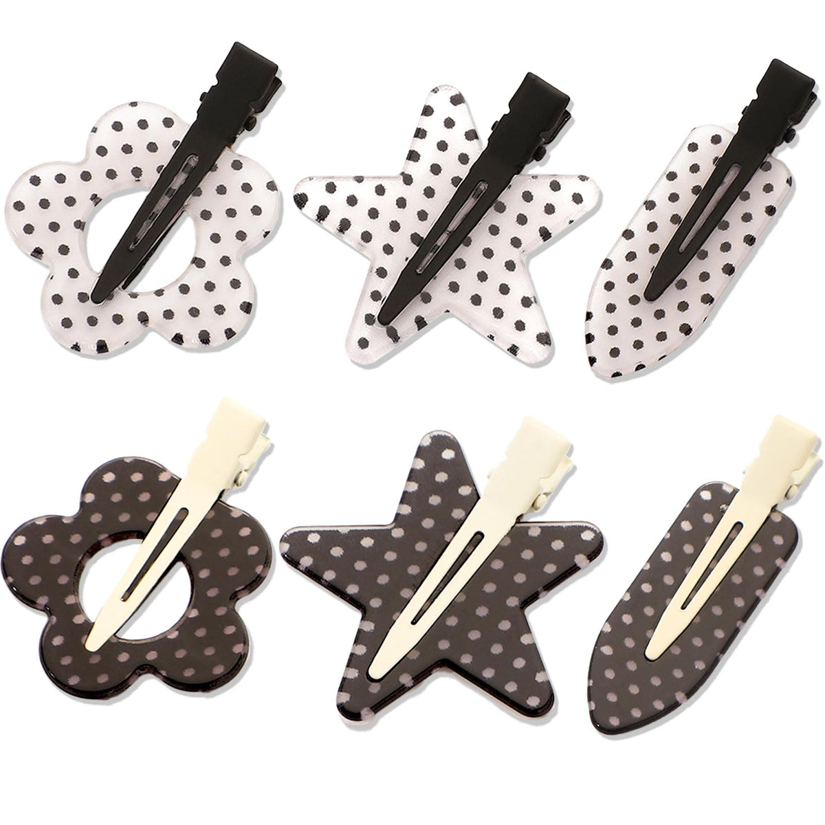6 Pack Creaseless Hair Clips for Women - No Bend No Crease Hair Clips for Styling, Makeup, Washing Face, Bangs | Classic Polka Dot Flat No Dent Alligator Clips for Salon & Home (Black & White)