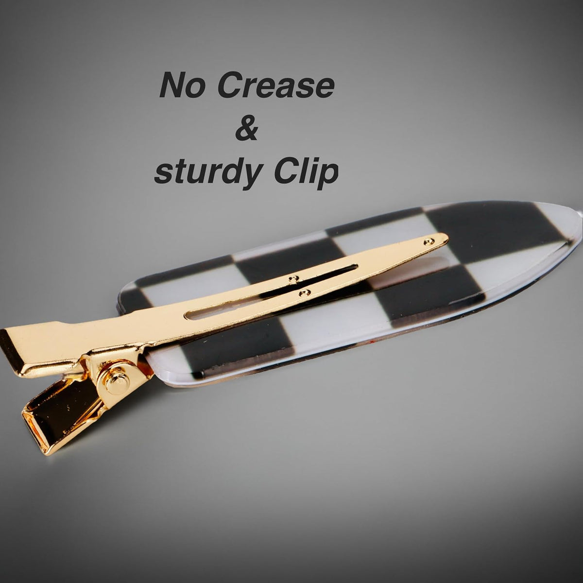 No Crease Hair Clips Set - Checkered Curl Clips for Bang, Acrylic Flat No Bend Checkerboard Side Clips for Women and Girls' Hairstyling Makeup Applications - Black and White 4PCS