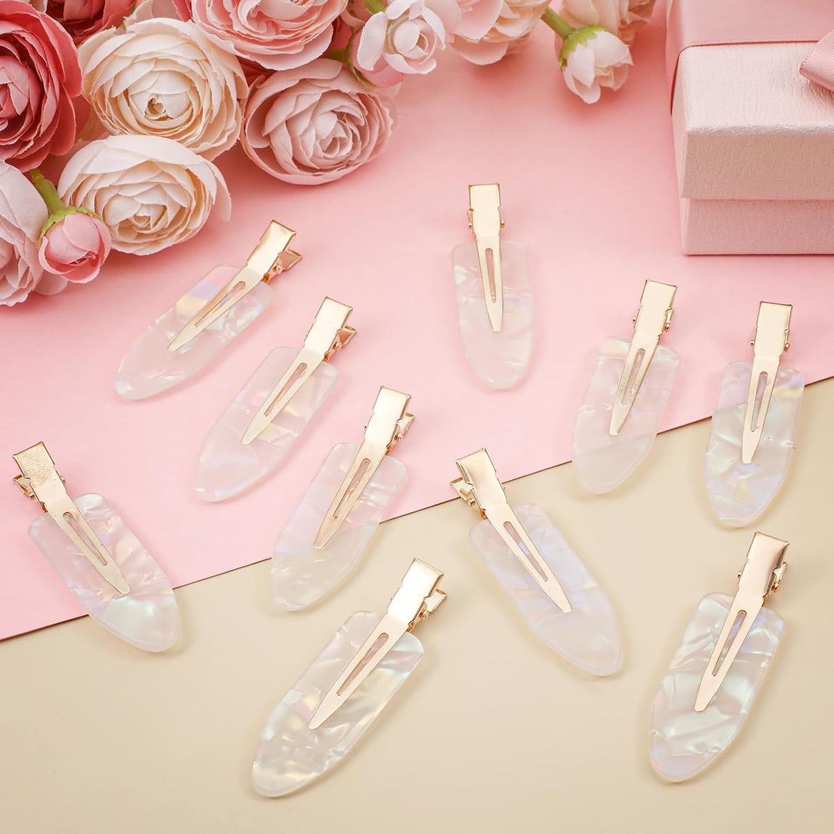 10 Pcs No Crease Hair Pins Flat Hair Makeup Clips Cute No Bend Accessories Small Duck Barrettes for Women Teen Girls Thin Fine Curly Styling Sectioning (White)