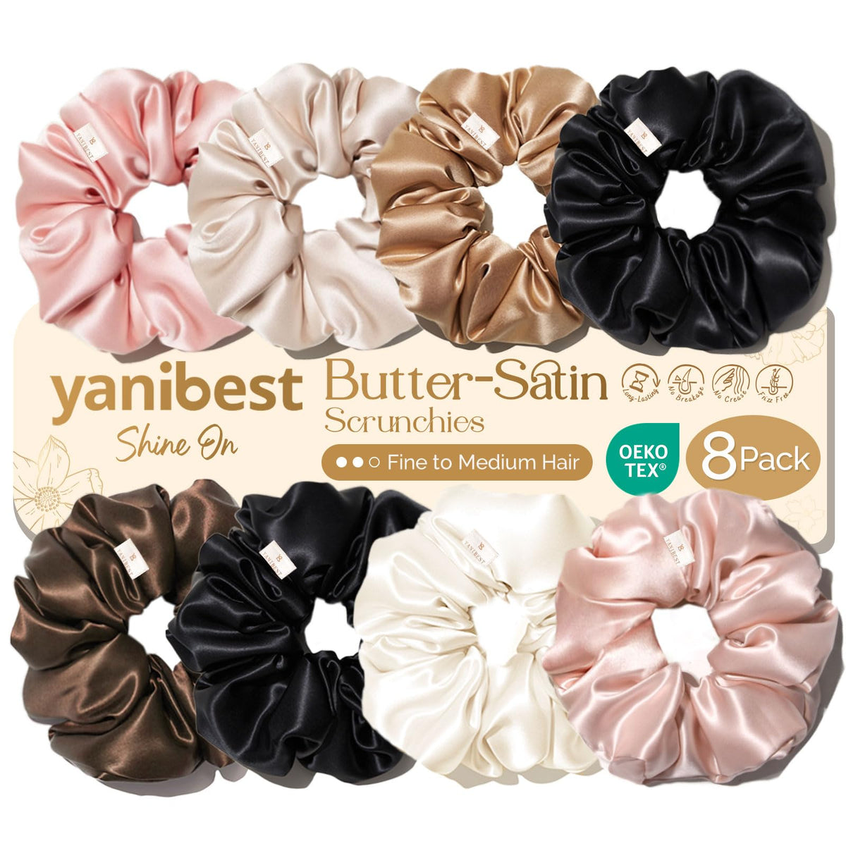 Yanibest 8 Pcs Satin Scrunchies - Silk Feeling Scrunchies Ponytail Holders