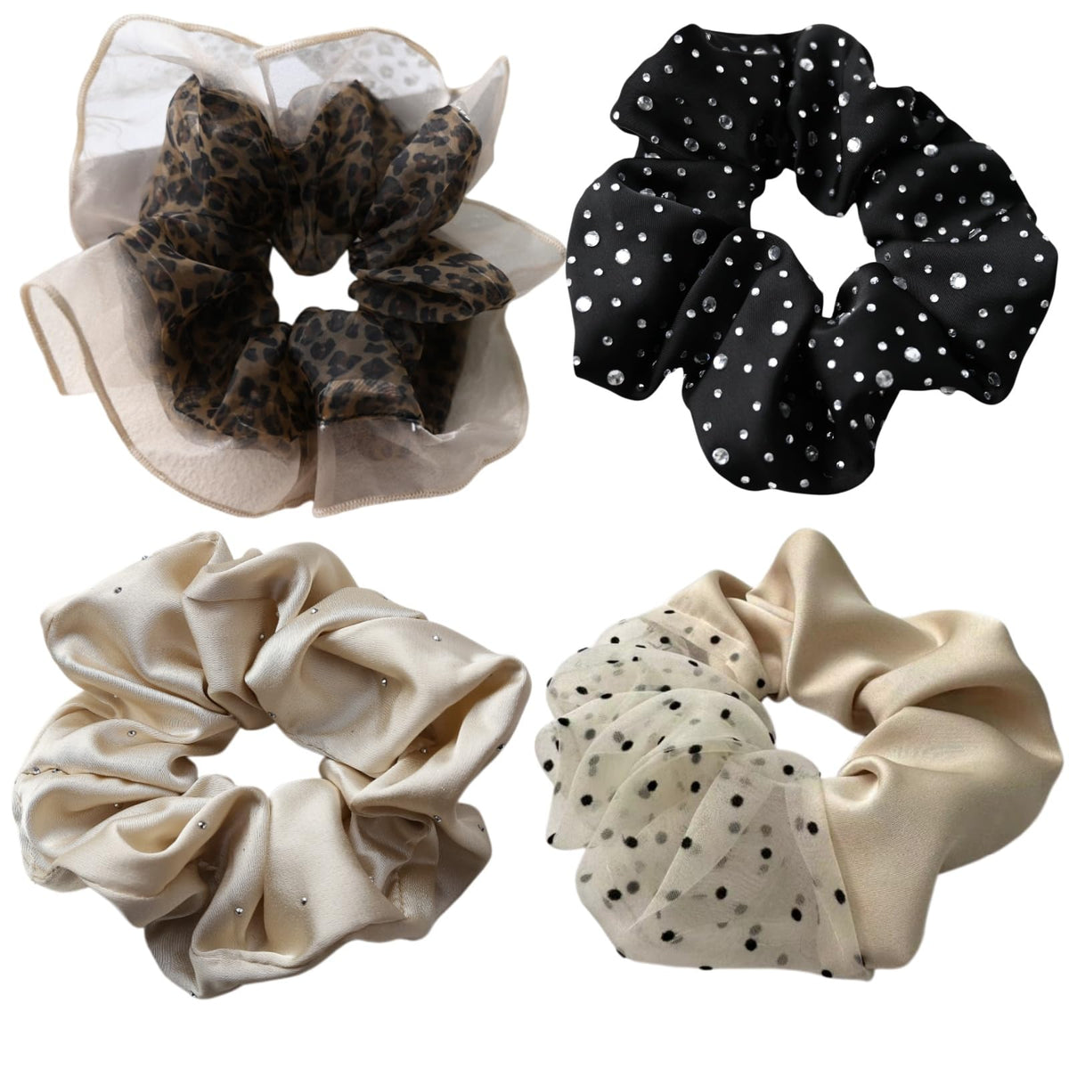 : Chic Striped Hair Scrunchies for Girls and Women，Elastic Hair Bands，for everyday styling，4 in pack，scrunchies (a)