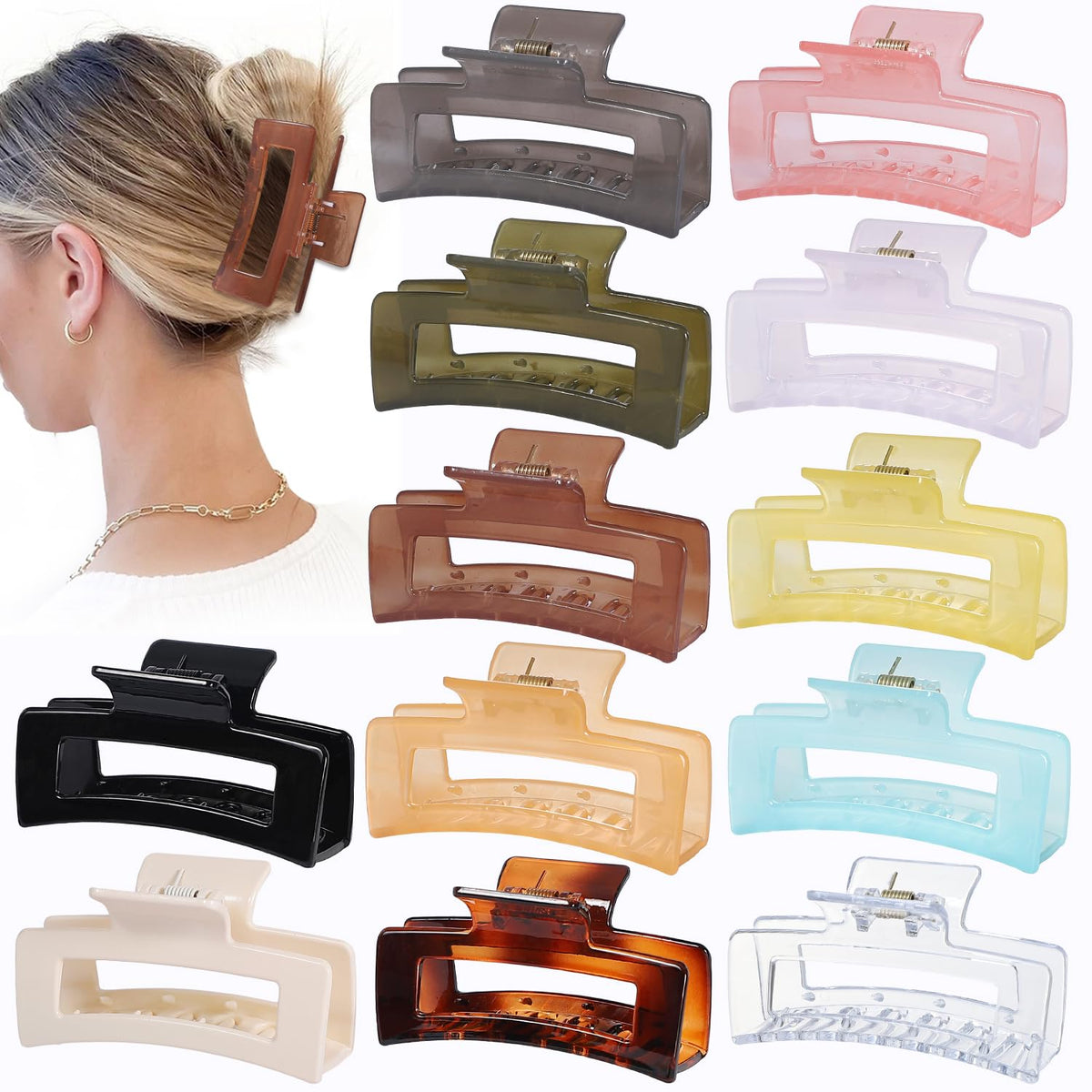 Sisiaipu 12 Pcs Medium Hair Clips, 3.5 Inch, Colorful - Hair Clips for Thick and Thin Hair, Square Claw Clips, Jaw Clips, Bulk Hair Accessories for Women and Girls