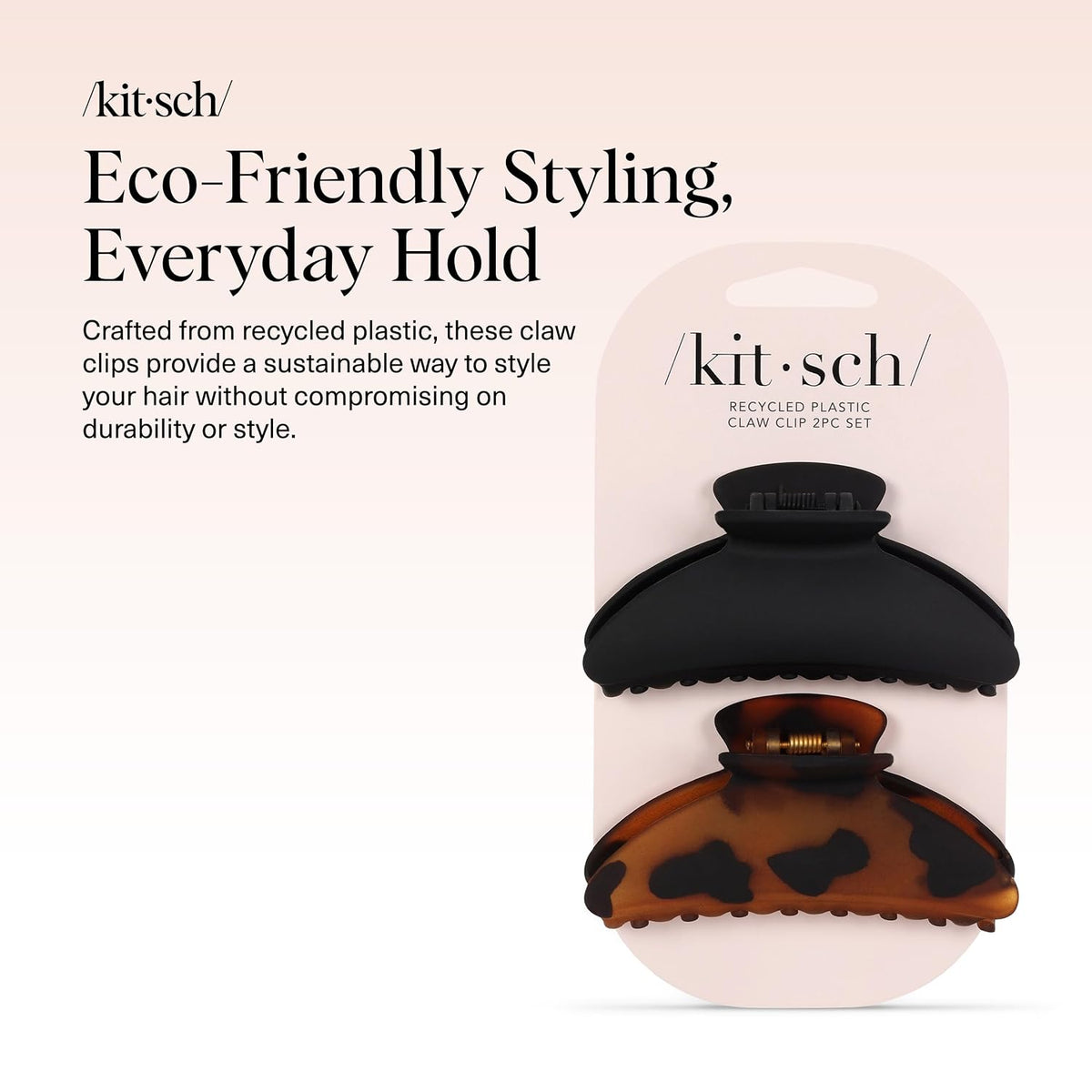 Kitsch Medium Hair Clips for Women - Black and Tort, 2pcs