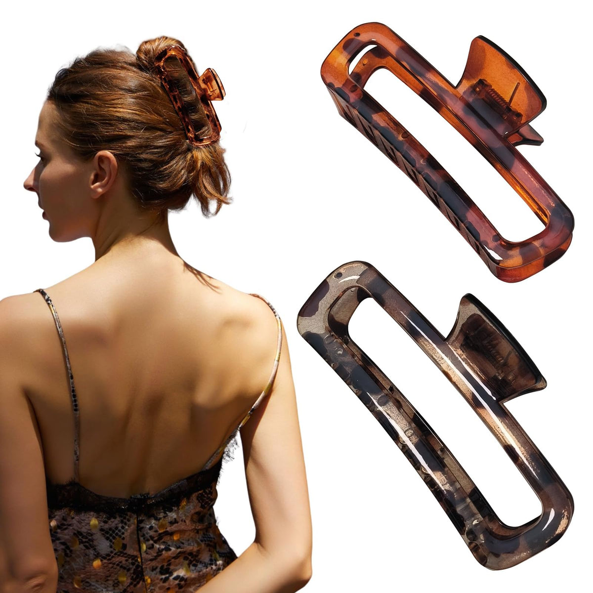 Hair Claw Clips 5 Inch Unbreakable Square Rectangle Clip Clamp Neutral Colors for Thick Curly Long Hair Women - 2 Pack