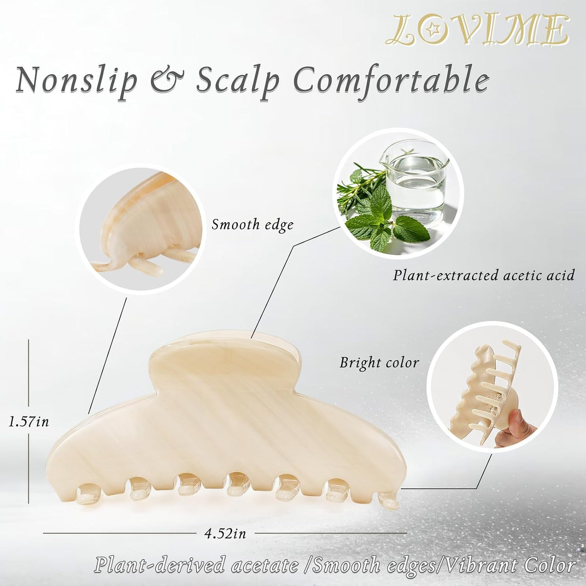 4.3 Inch Large Claw Clip for Thin Hair & Thick Half Ups, Cute Acetate French Hair Clips for Women, Non-Slip Secure Updos & Chic Daily Styles, Cream White