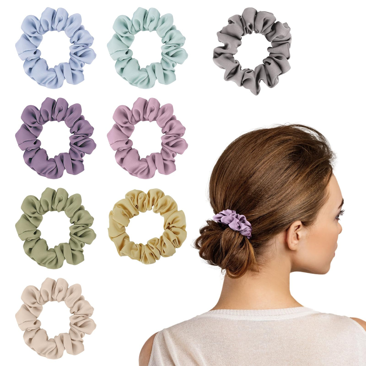8 PCS Silk Satin Hair Ties Hair Scrunchies for Women Premium Classic Color