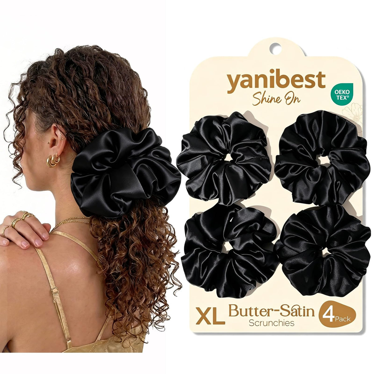 YANIBEST 4 Pcs Oversized Satin Scrunchies, Jumbo Hair Ties for Women