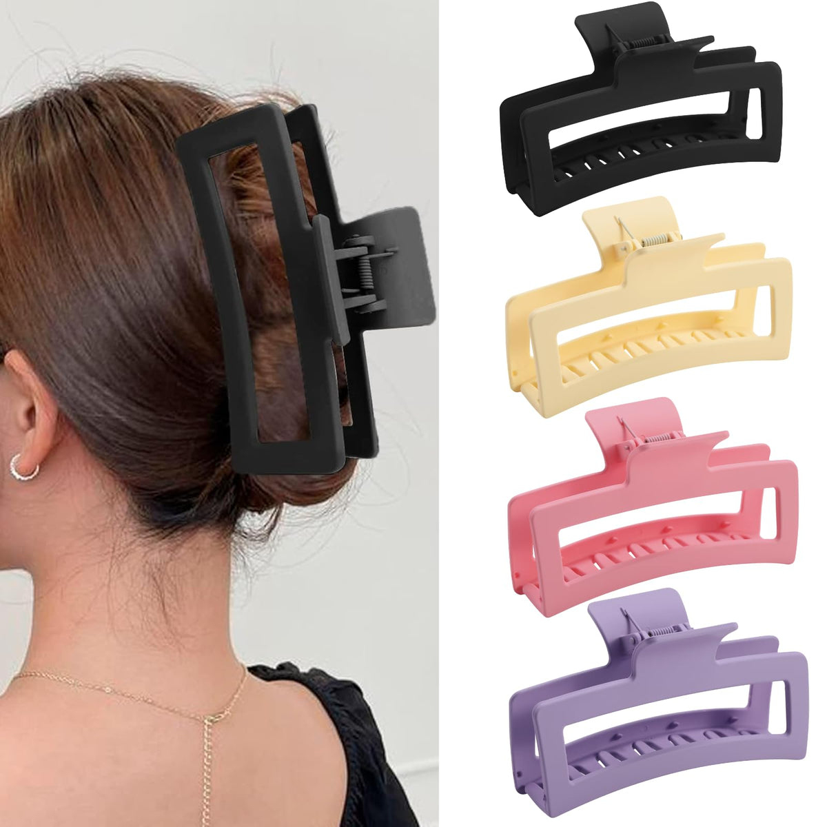 ZYTJ 5 Inche Extra Large Claw Clips for Thick Hair and Long Hair, 4 Pack Xl Jumbo Claw clips, Oversized Matte Non-slip Rectangle Hair Clips for Women, Big Strong Hold Jaw Clip,Neutral Color