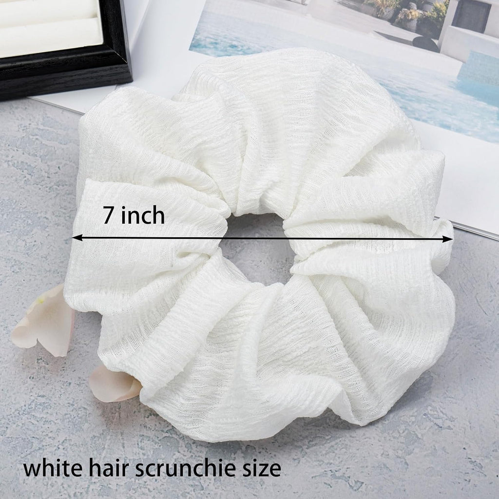 White Hair Scrunchies for Women 1pc Large Elastic Hair Ties Soft Hairbands for Thick Thin Hair, Big Ponytail Holders Hair Accessories for Girls, Party Daily Use