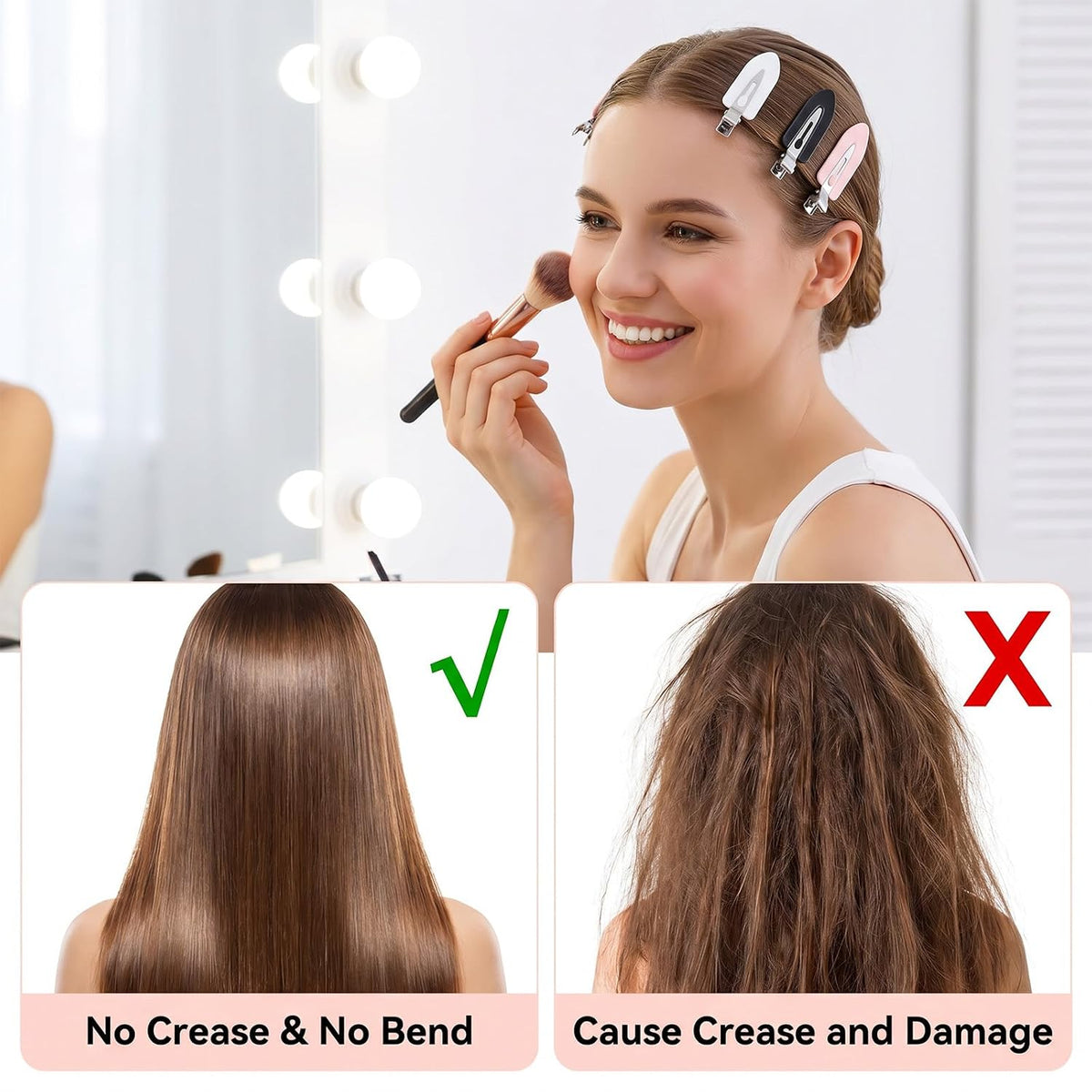 12 Pcs No Crease Hair Clips, No Bend Hair Clips, Flat Hair Barrettes Alligator Duck Billed Clips for Women Girls Styling Sectioning Makeup Bangs Curl Accessories Salon Hairstyle Pink, White, Black