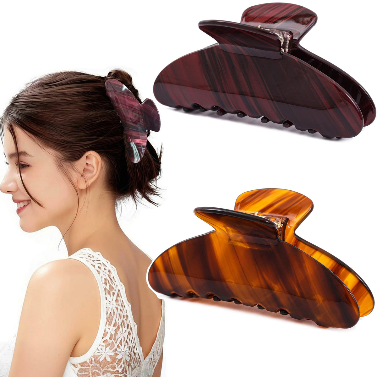 2 Pcs Large Hair Claw Clips Tortoise Shell Big Claw Hair Clips for Thick Hair Strong Hold No Slip Grip Hair Jaw Clips for Women