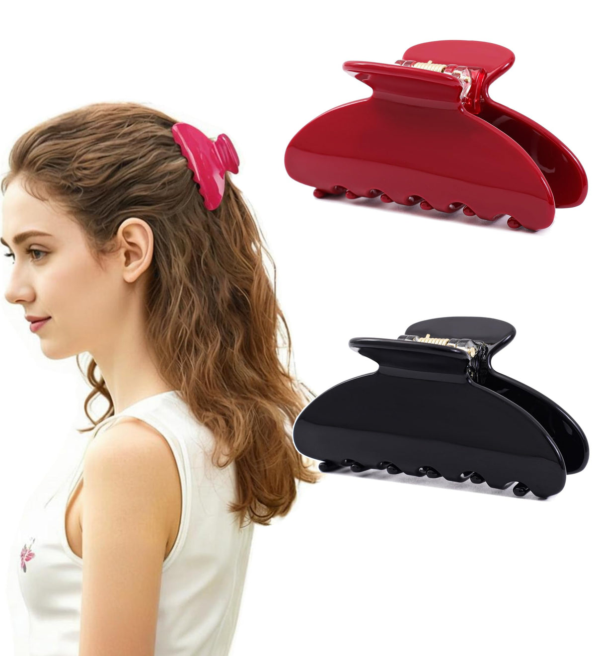 2Pcs Small Medium Hair Claw Clips for Women Tortoise Shell Claw Hair Clips for Thin Fine Medium Thick Hair