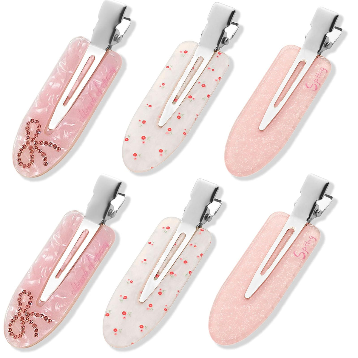 6 Pack Creaseless Hair Clips for Women - No Bend No Crease Hair Clips for Styling, Makeup, Washing Face, Bangs | Classic Polka Dot Flat No Dent Alligator Clips for Salon & Home (Black & White)