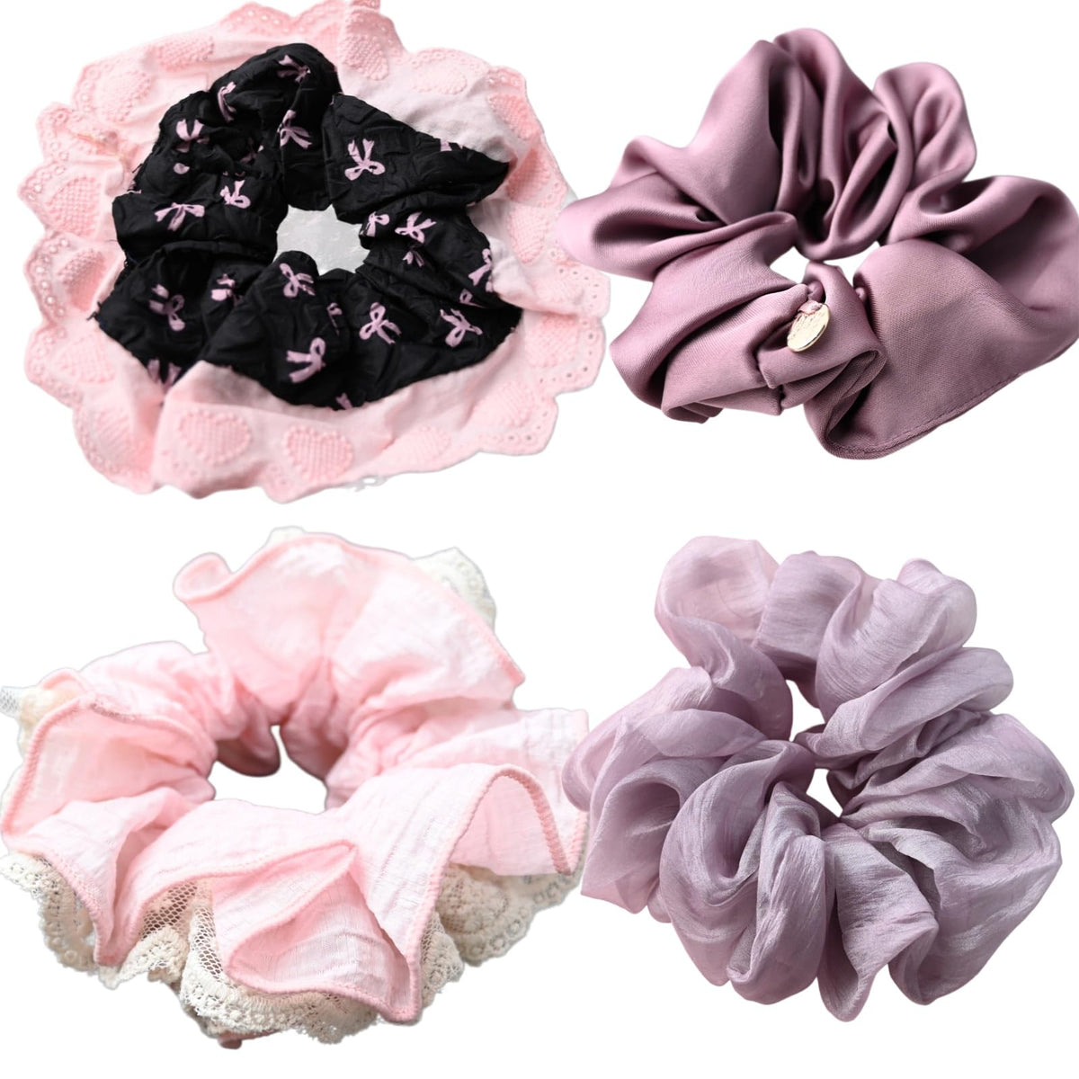 : Chic Striped Hair Scrunchies for Girls and Women，Elastic Hair Bands，for everyday styling，4 in pack，scrunchies (a)